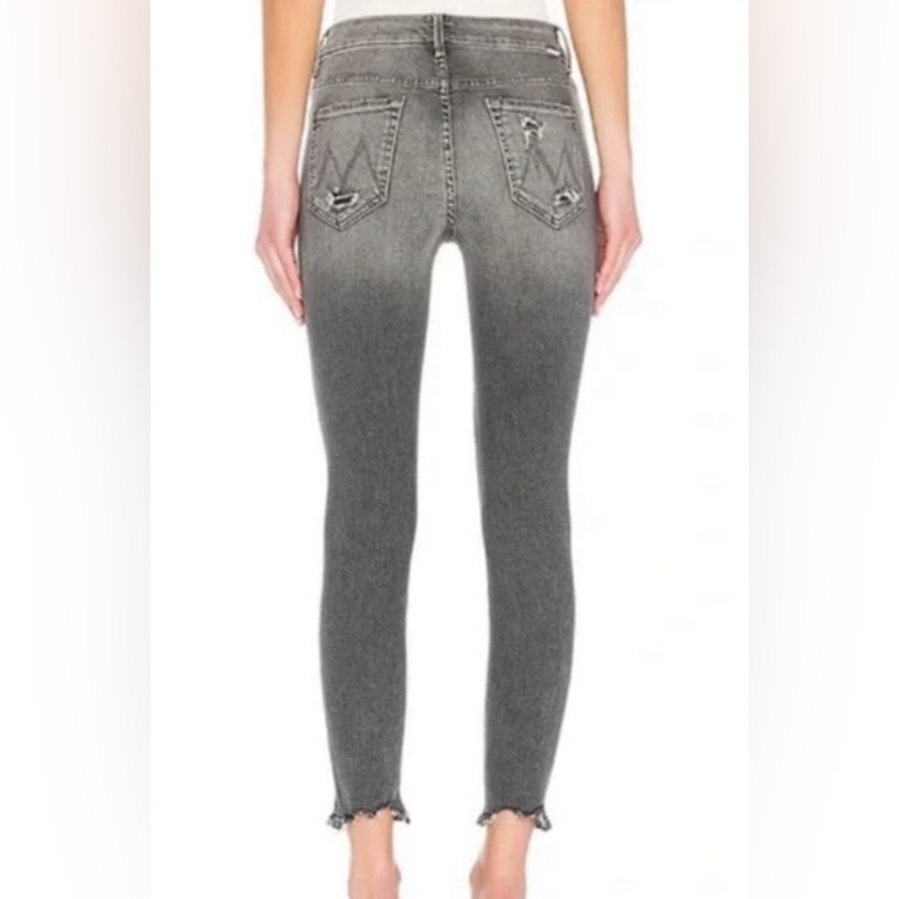 MOTHER Swooner Ankle Chew Gray Distressed Skinny Jeans Raw Hem High Rise 27